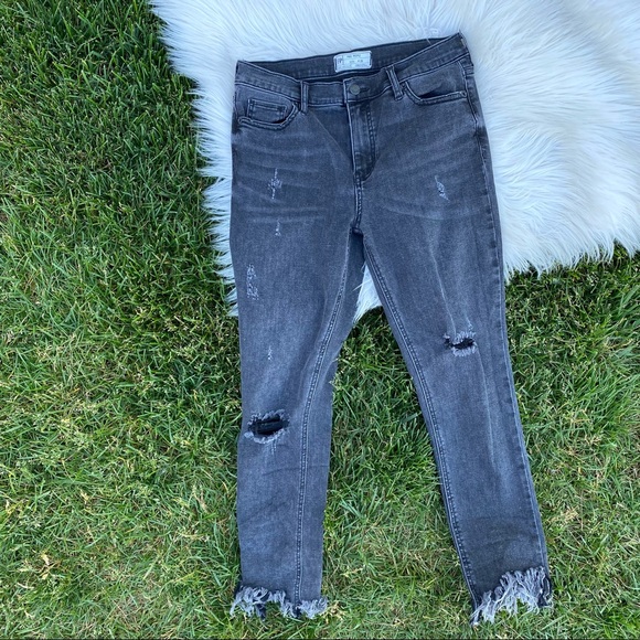 Free People black wash skinny raw hem jeans 28 - Picture 1 of 5
